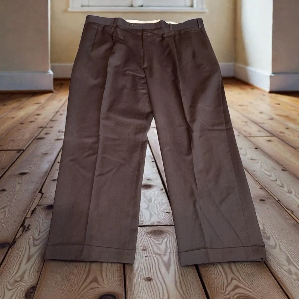 Paul Fredrick Chocolate Brown Dress Pants 44x28.5 - Picture 1 of 6